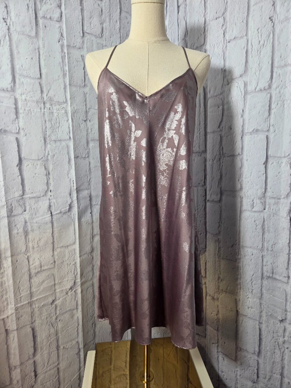 Victoria's Secret Large Mauve Floral V Neck Low Open Back Slip Nightgown